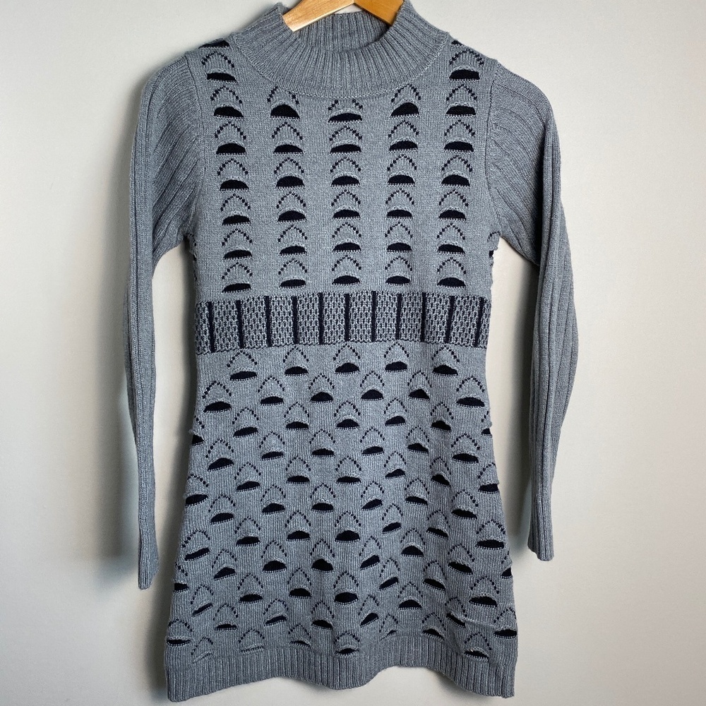 Giovana Women's Gray Long Sleeve Eye Like Patterned Mini Sweater‎ Dress Medium
